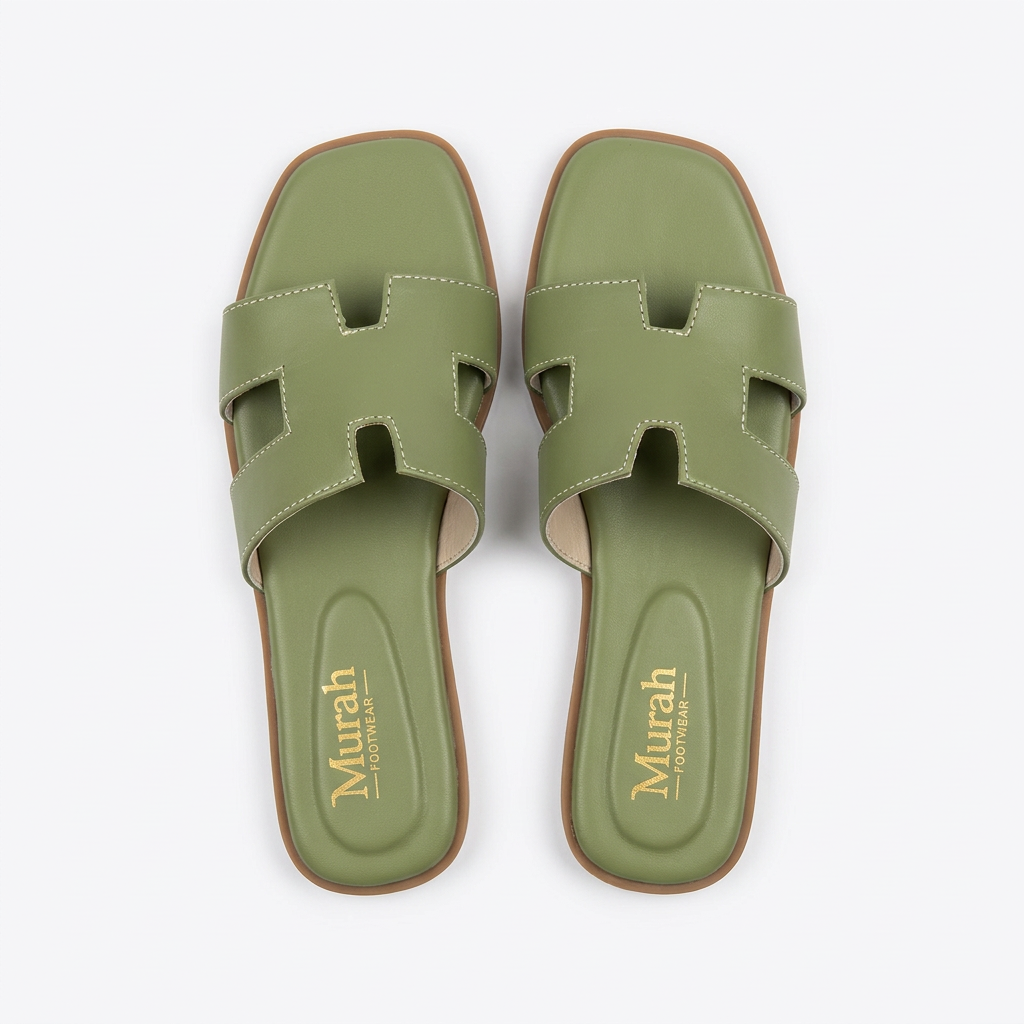 Olive Green H-Strap Flat Slide Sandals