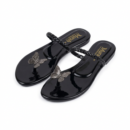 Black Butterfly Jelly Thong Sandals
