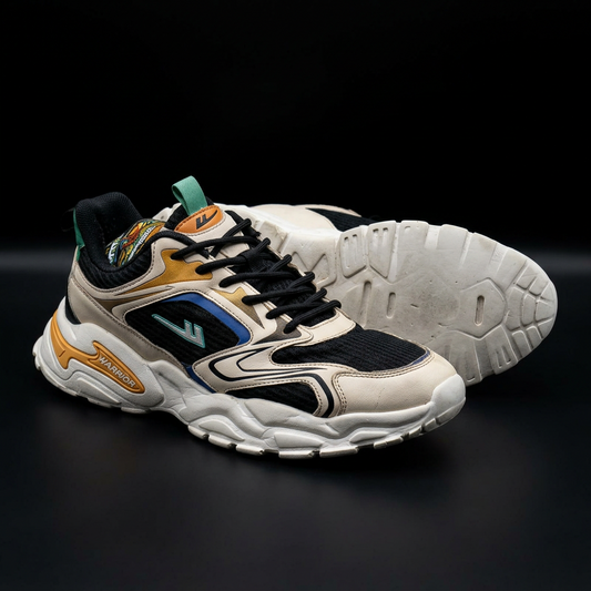 Chunky Retro Sneakers — Cream/Black Multi