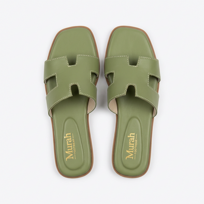 Olive Green H-Strap Flat Slide Sandals
