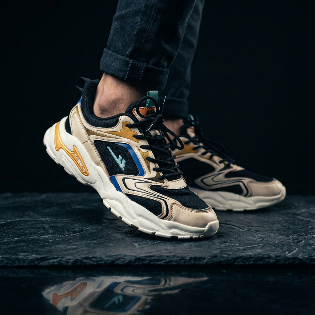 Chunky Retro Sneakers — Cream/Black Multi