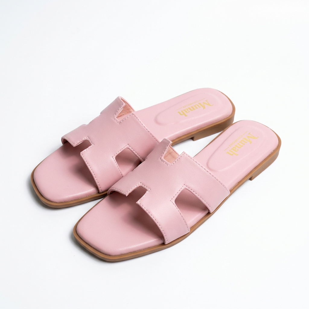 Pink H-Strap Flat Slide Sandals
