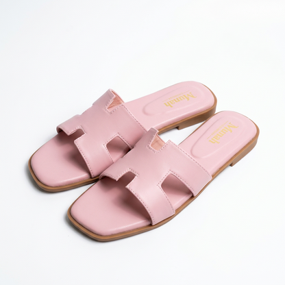 Pink H-Strap Flat Slide Sandals