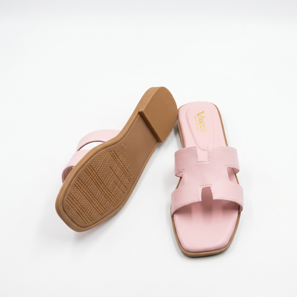 Pink H-Strap Flat Slide Sandals