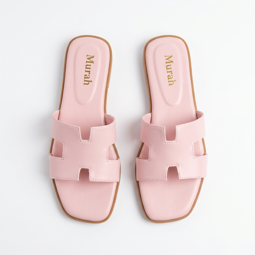 Pink H-Strap Flat Slide Sandals