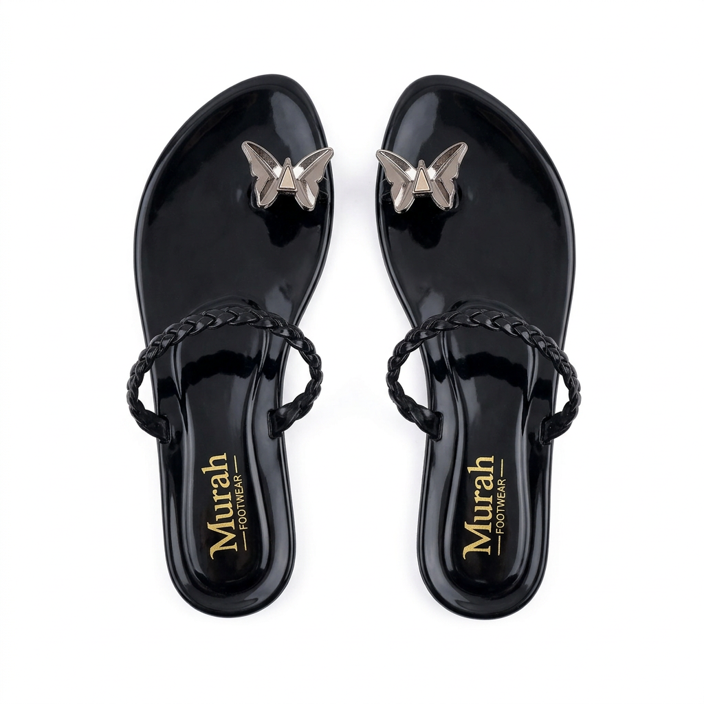 Black Butterfly Jelly Thong Sandals